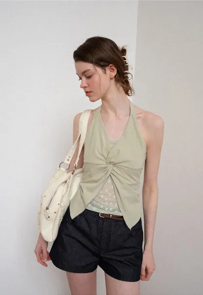 Twist Front Halter Neck Tank Top