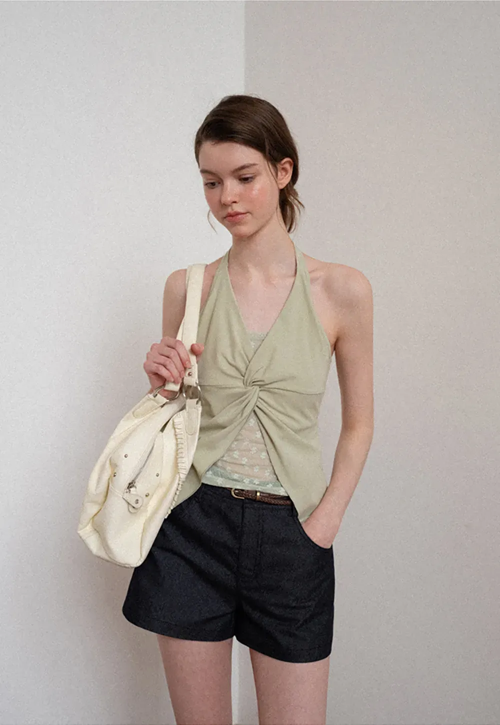 Twist Front Halter Neck Tank Top