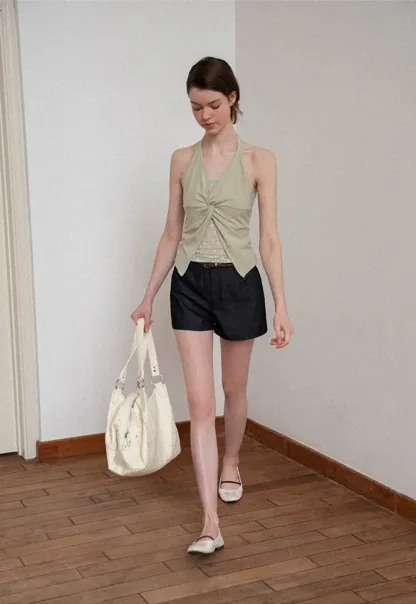 Twist Front Halter Neck Tank Top