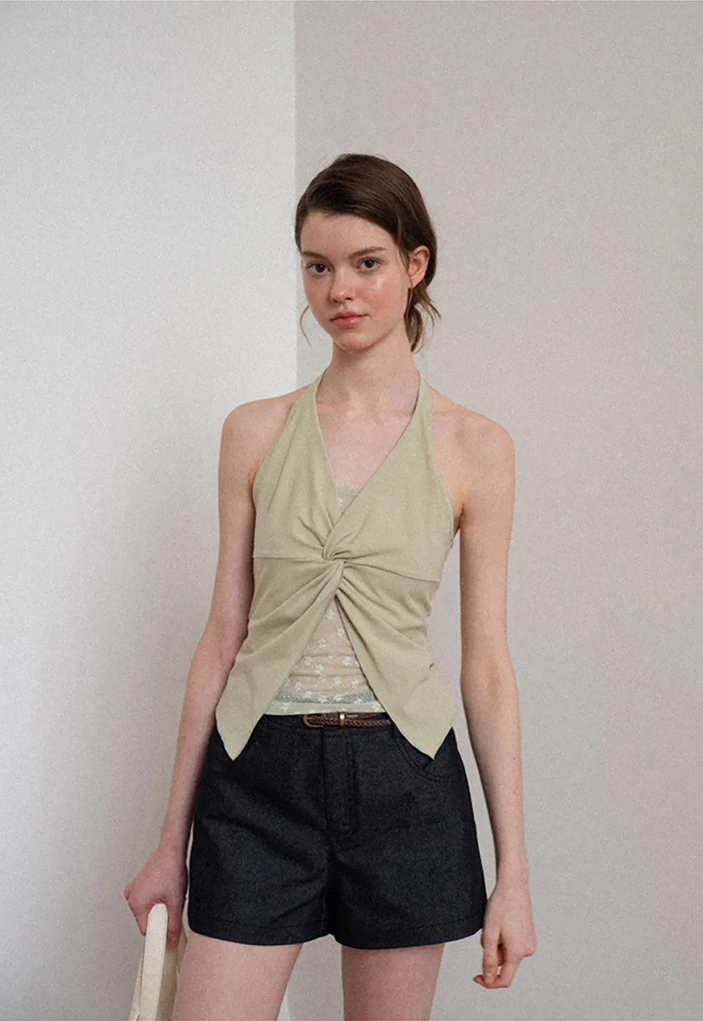 Twist Front Halter Neck Tank Top