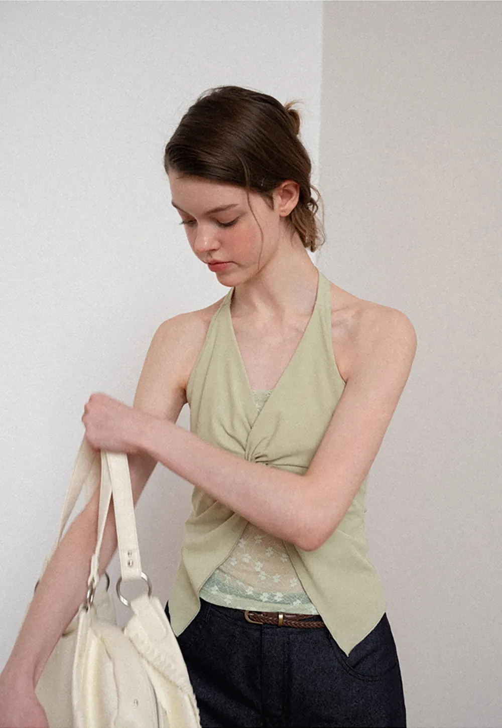 Twist Front Halter Neck Tank Top