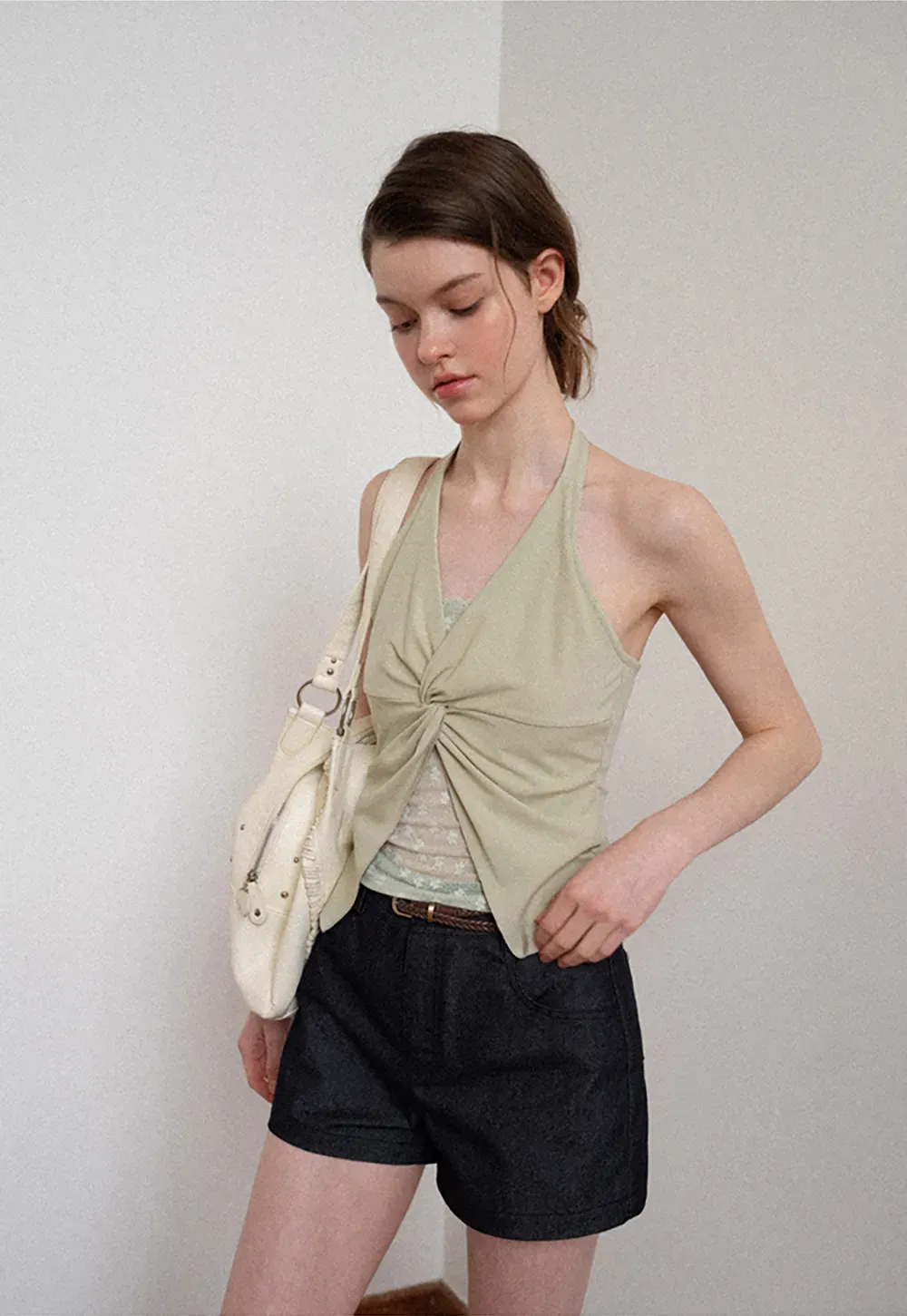 Twist Front Halter Neck Tank Top