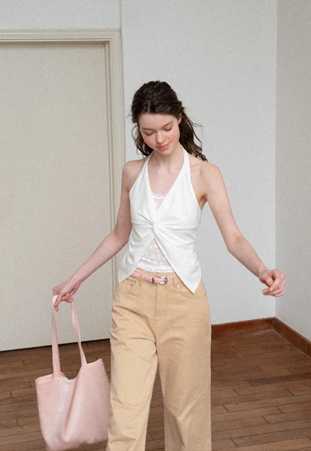 Twist Front Halter Neck Tank Top