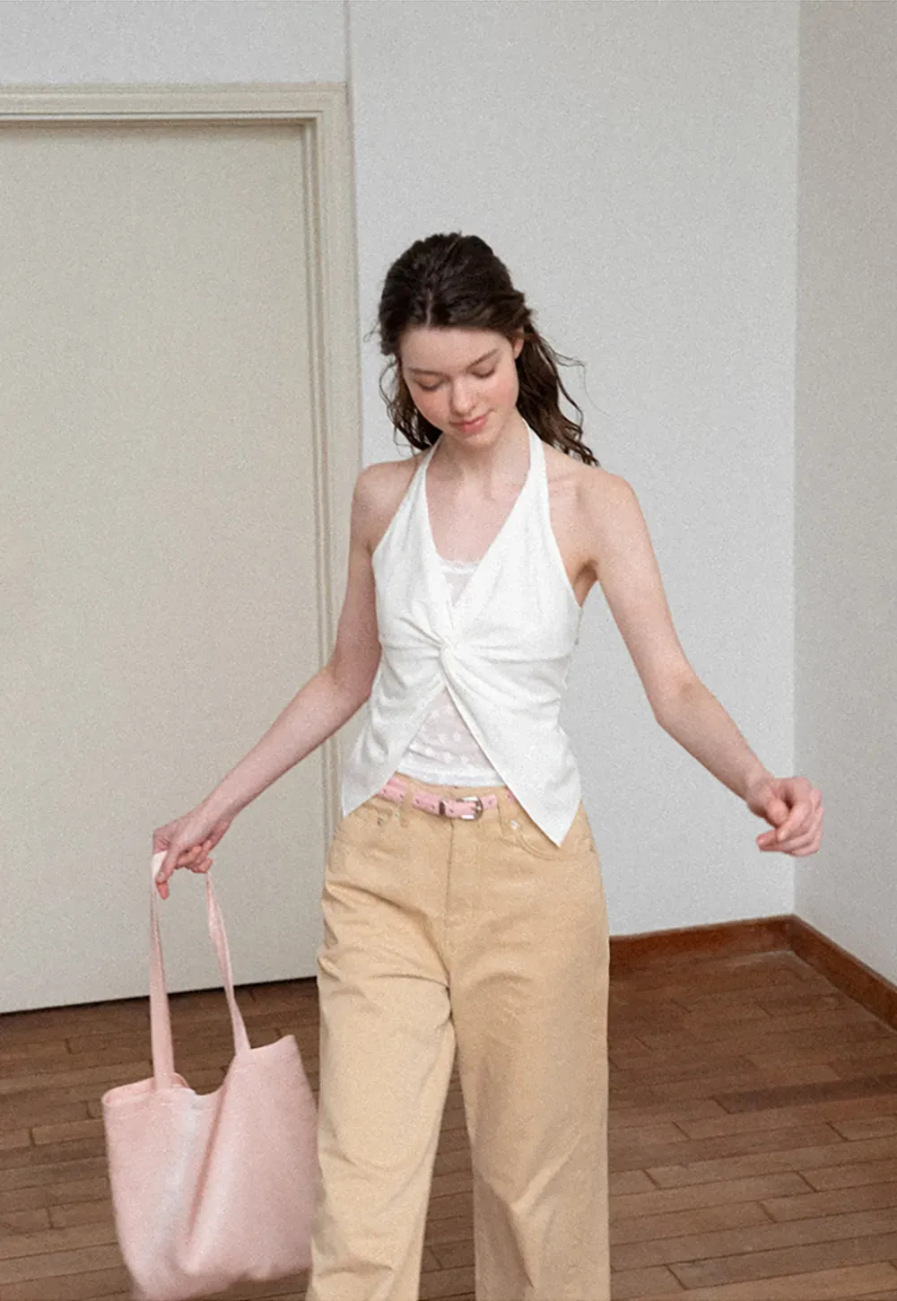 Twist Front Halter Neck Tank Top