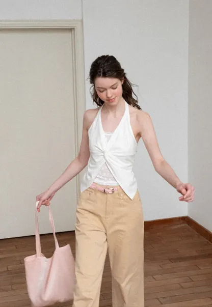 Twist Front Halter Neck Tank Top