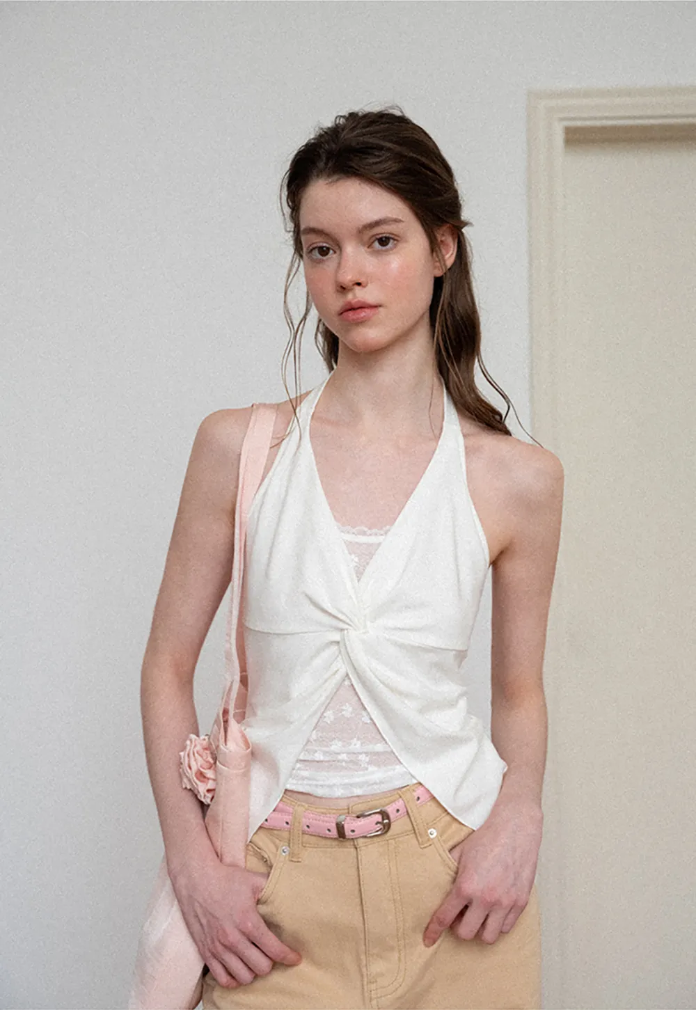 Twist Front Halter Neck Tank Top