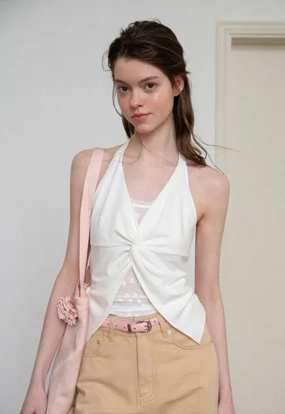 Twist Front Halter Neck Tank Top