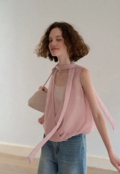 Wrap Neck Draped Sleeveless Top