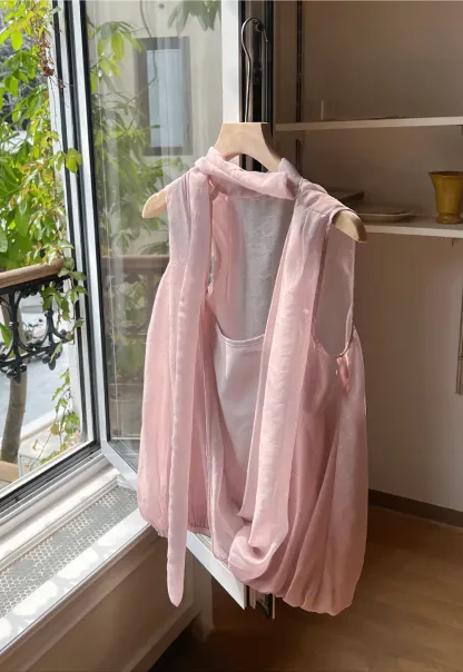 Wrap Neck Draped Sleeveless Top