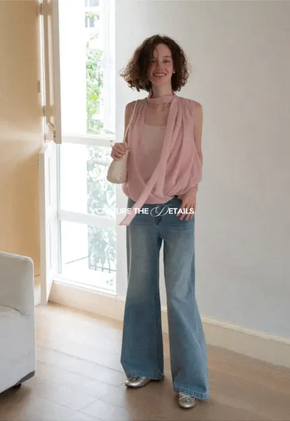 Wrap Neck Draped Sleeveless Top