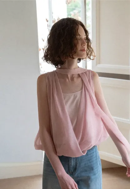 Wrap Neck Draped Sleeveless Top
