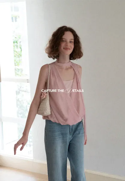 Wrap Neck Draped Sleeveless Top