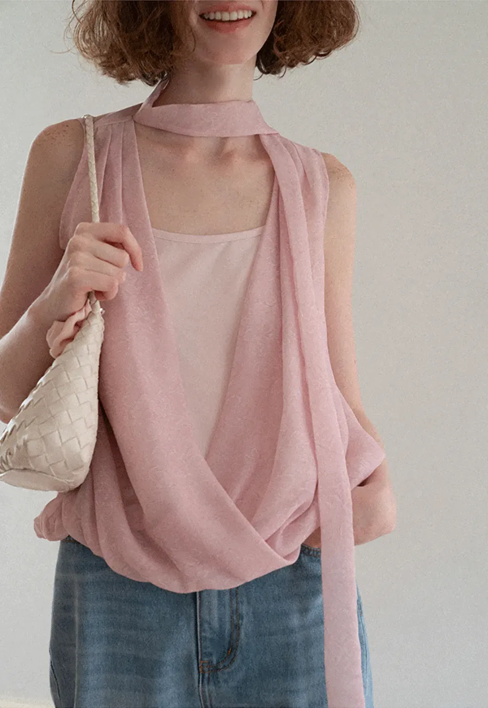 Wrap Neck Draped Sleeveless Top