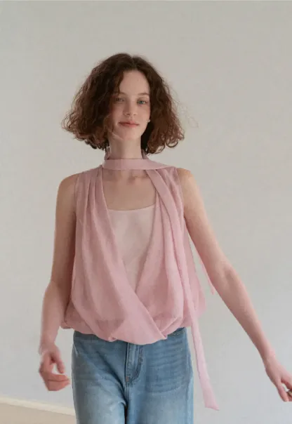 Wrap Neck Draped Sleeveless Top