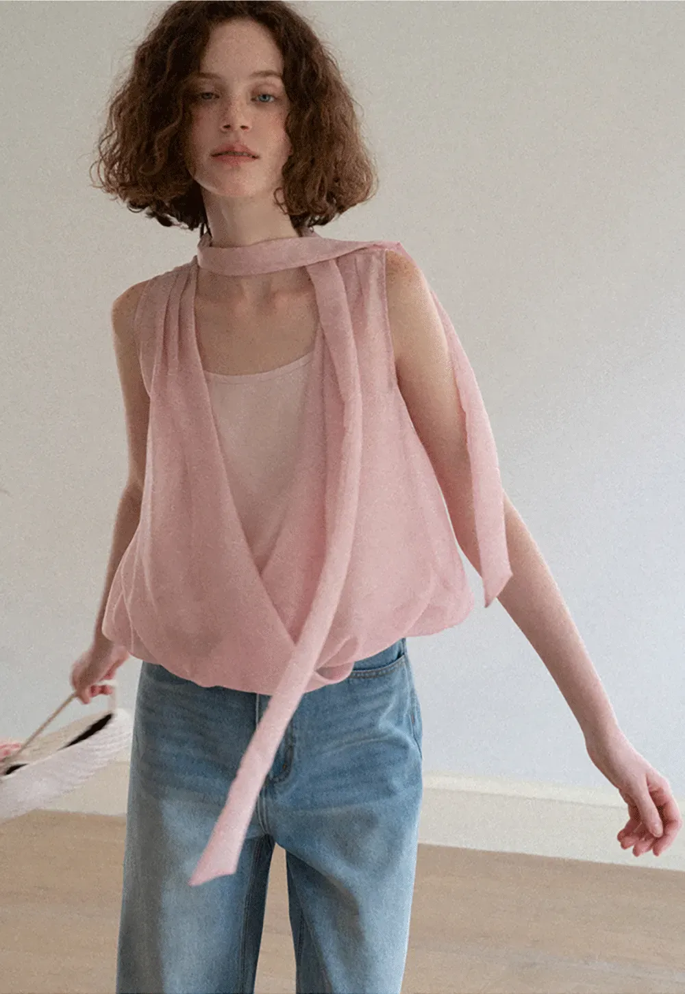 Wrap Neck Draped Sleeveless Top