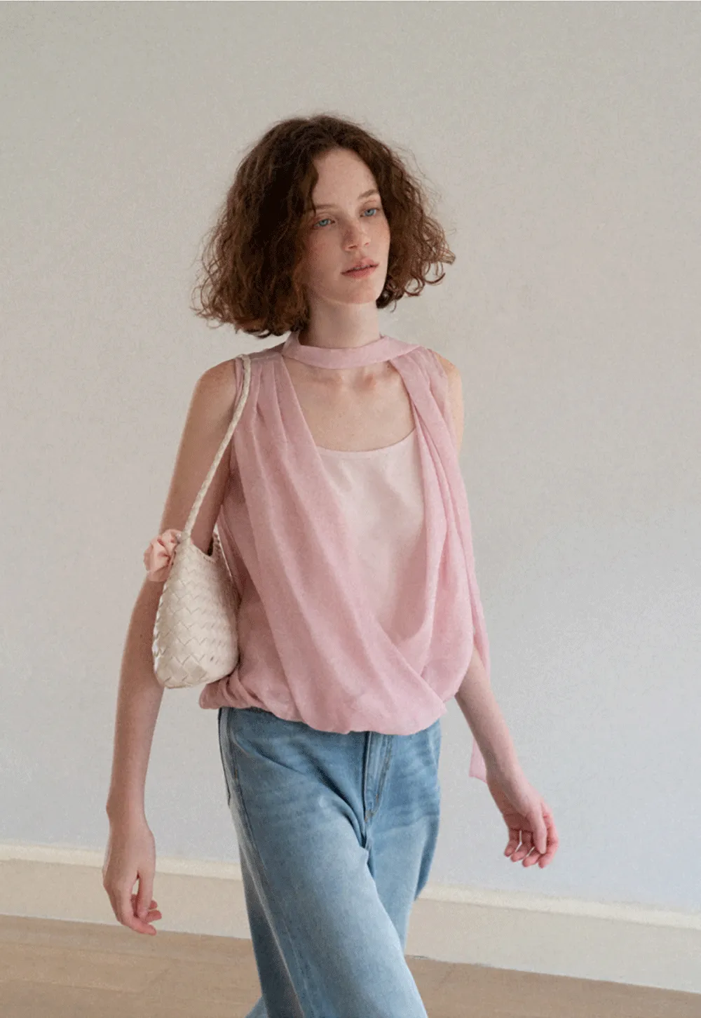 Wrap Neck Draped Sleeveless Top