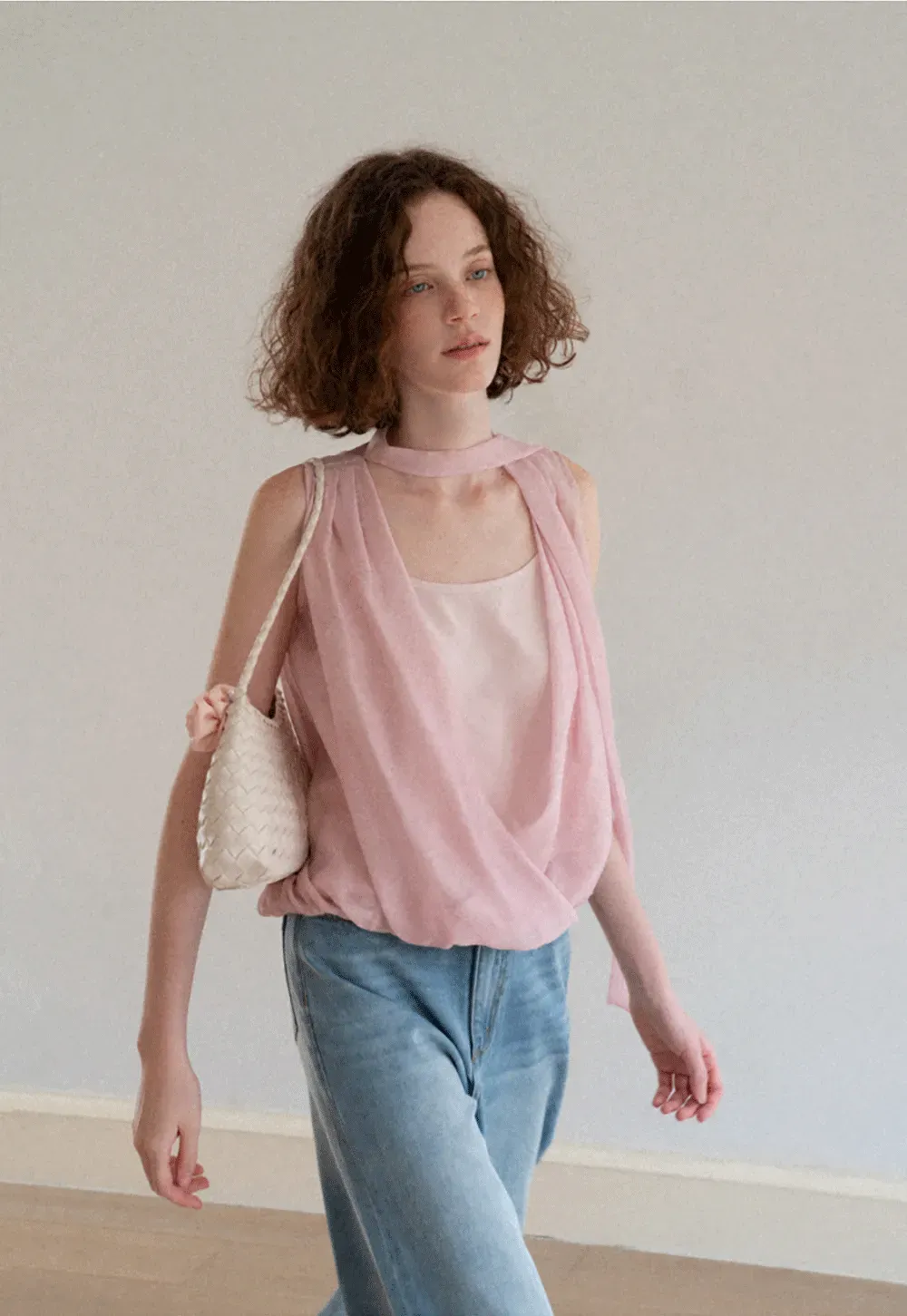 Wrap Neck Draped Sleeveless Top