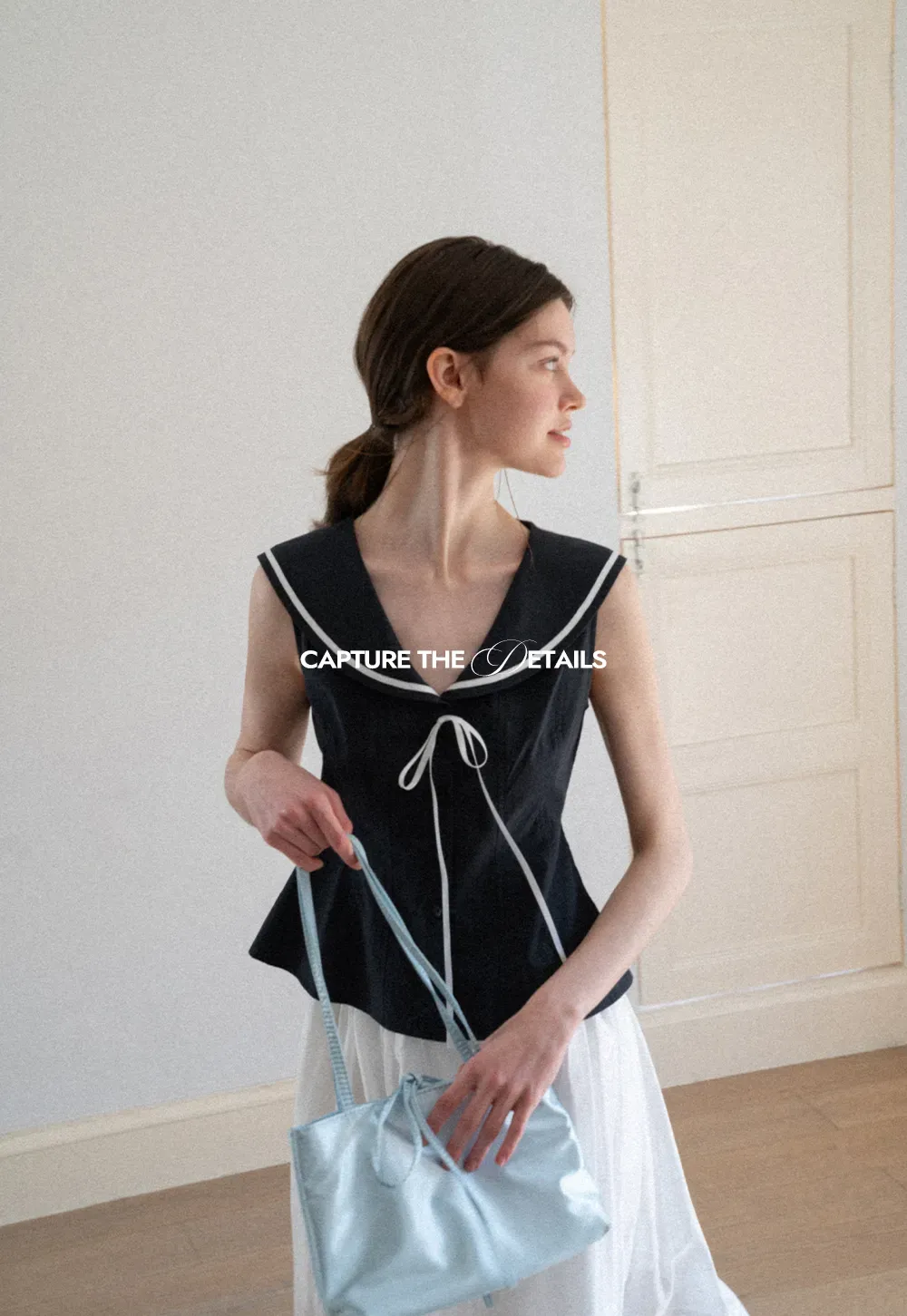 Sailor Collar Drawstring Front Sleeveless Top