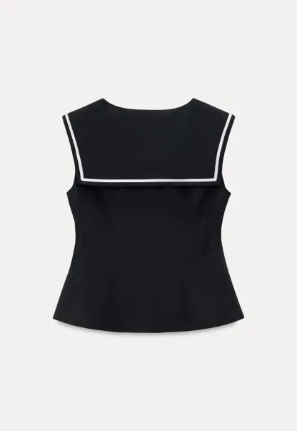 Sailor Collar Drawstring Front Sleeveless Top
