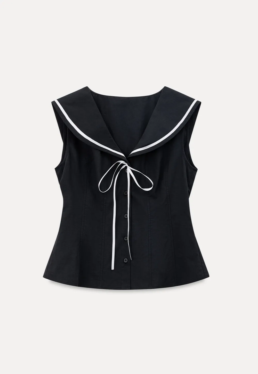 Sailor Collar Drawstring Front Sleeveless Top