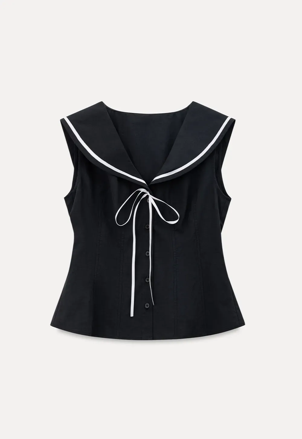 Sailor Collar Drawstring Front Sleeveless Top