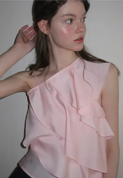 Asymmetrical Ruffled One Shoulder Tank Top