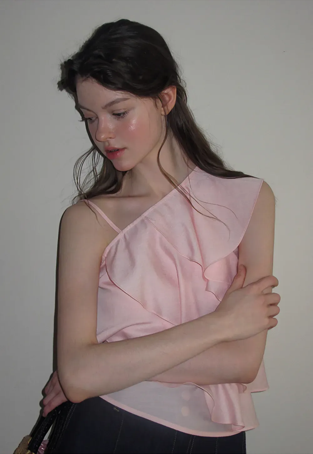 Asymmetrical Ruffled One Shoulder Tank Top