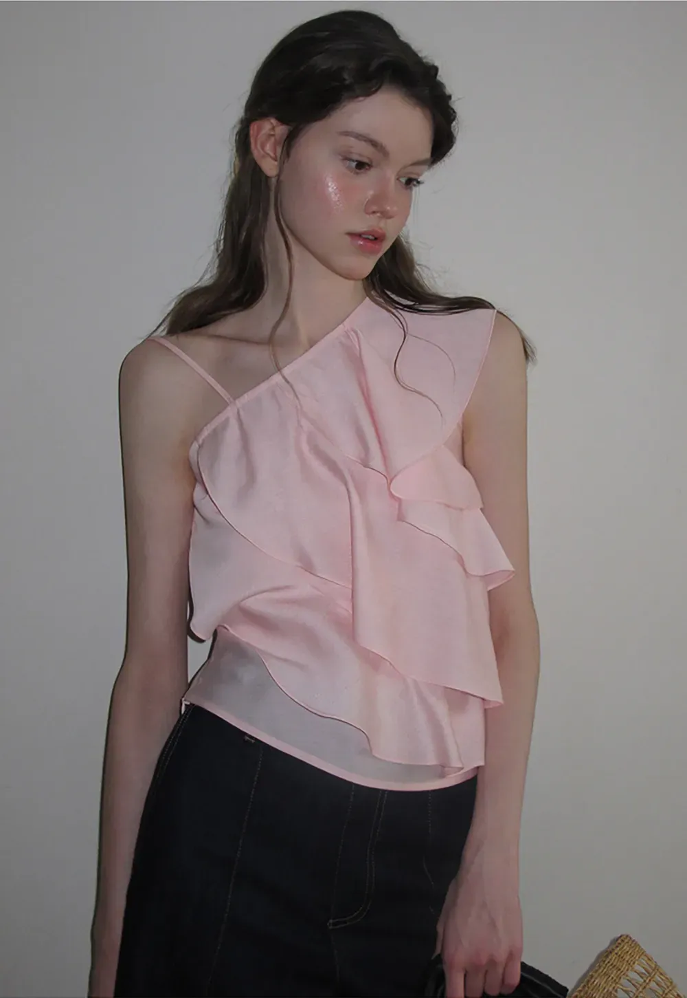 Asymmetrical Ruffled One Shoulder Tank Top