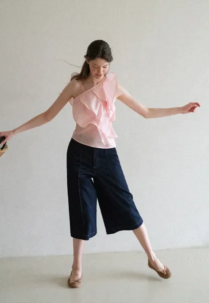 Asymmetrical Ruffled One Shoulder Tank Top