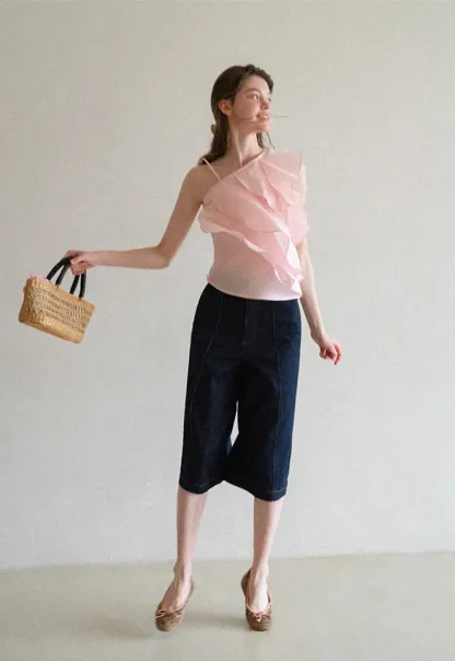 Asymmetrical Ruffled One Shoulder Tank Top