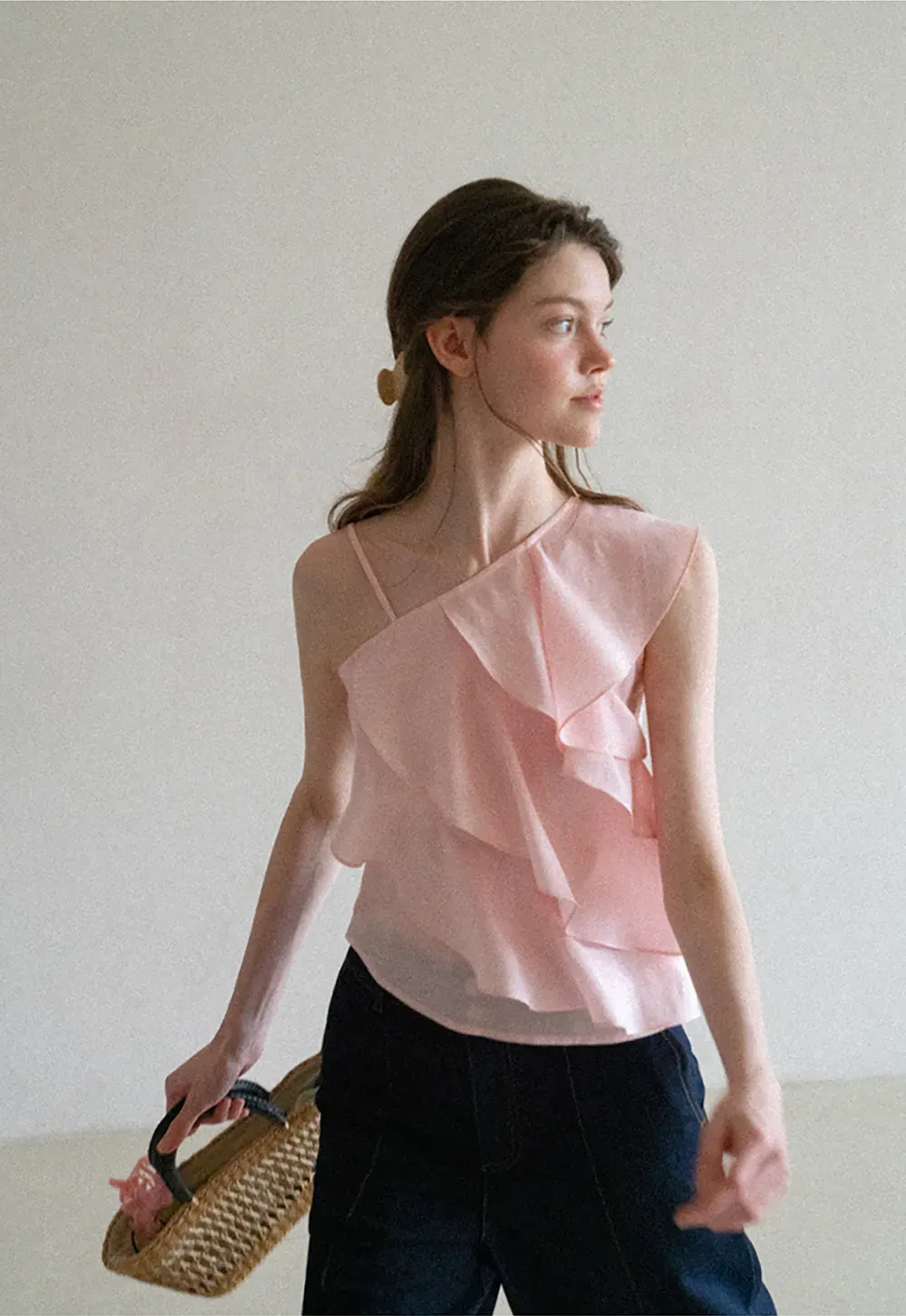 Asymmetrical Ruffled One Shoulder Tank Top