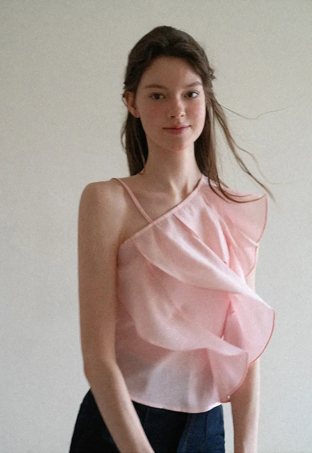 Asymmetrical Ruffled One Shoulder Tank Top