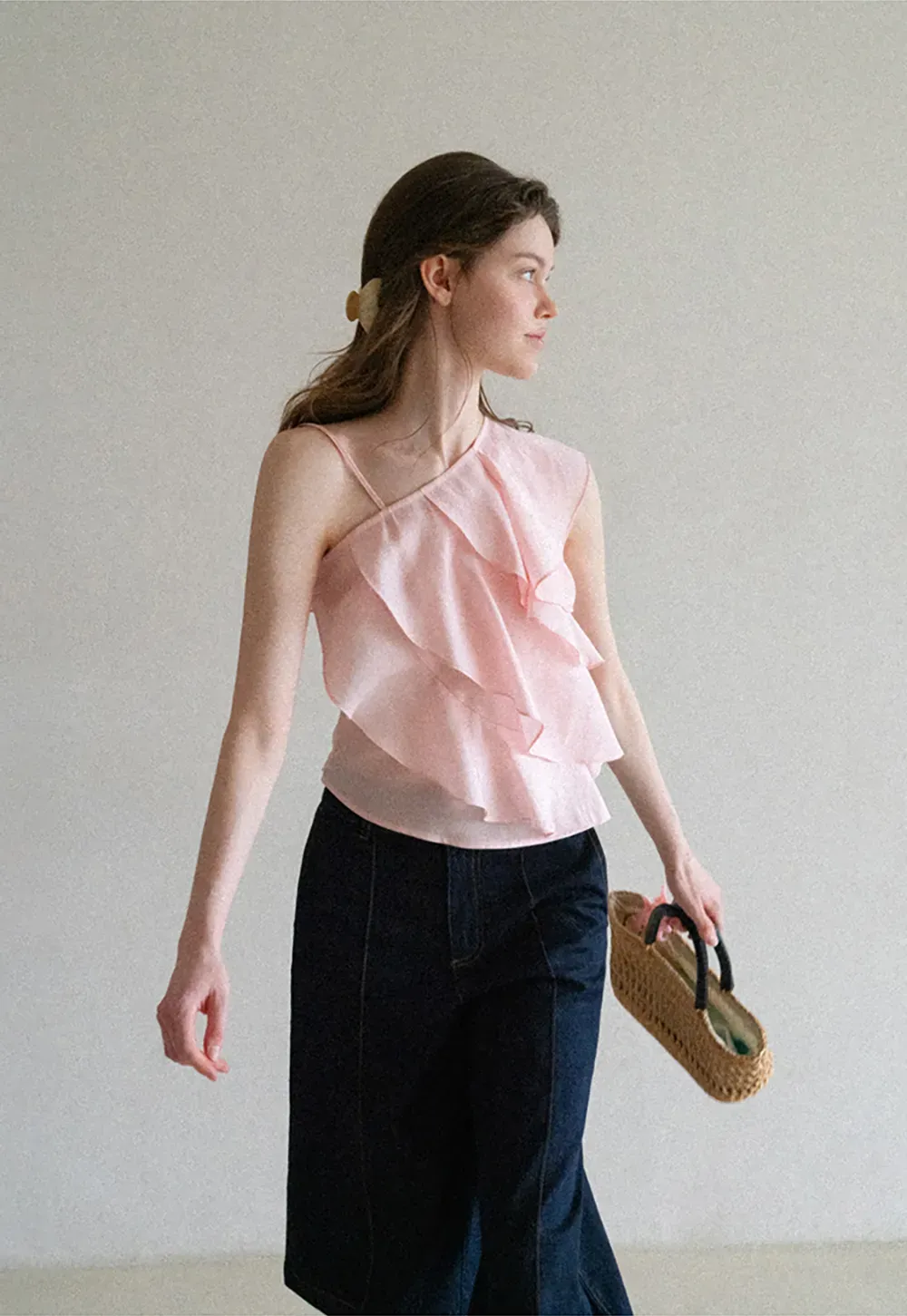 Asymmetrical Ruffled One Shoulder Tank Top