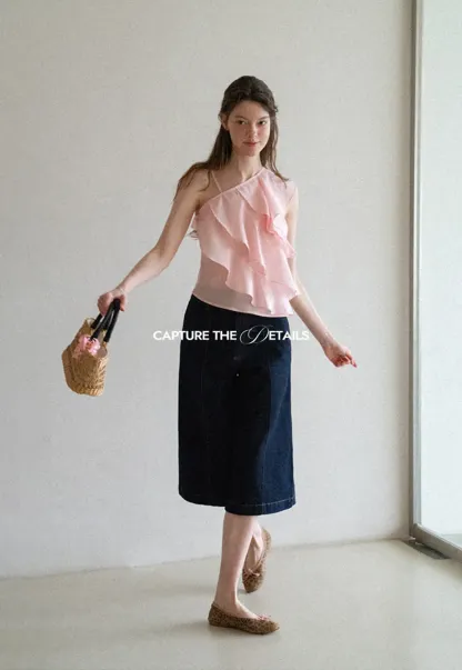 Asymmetrical Ruffled One Shoulder Tank Top