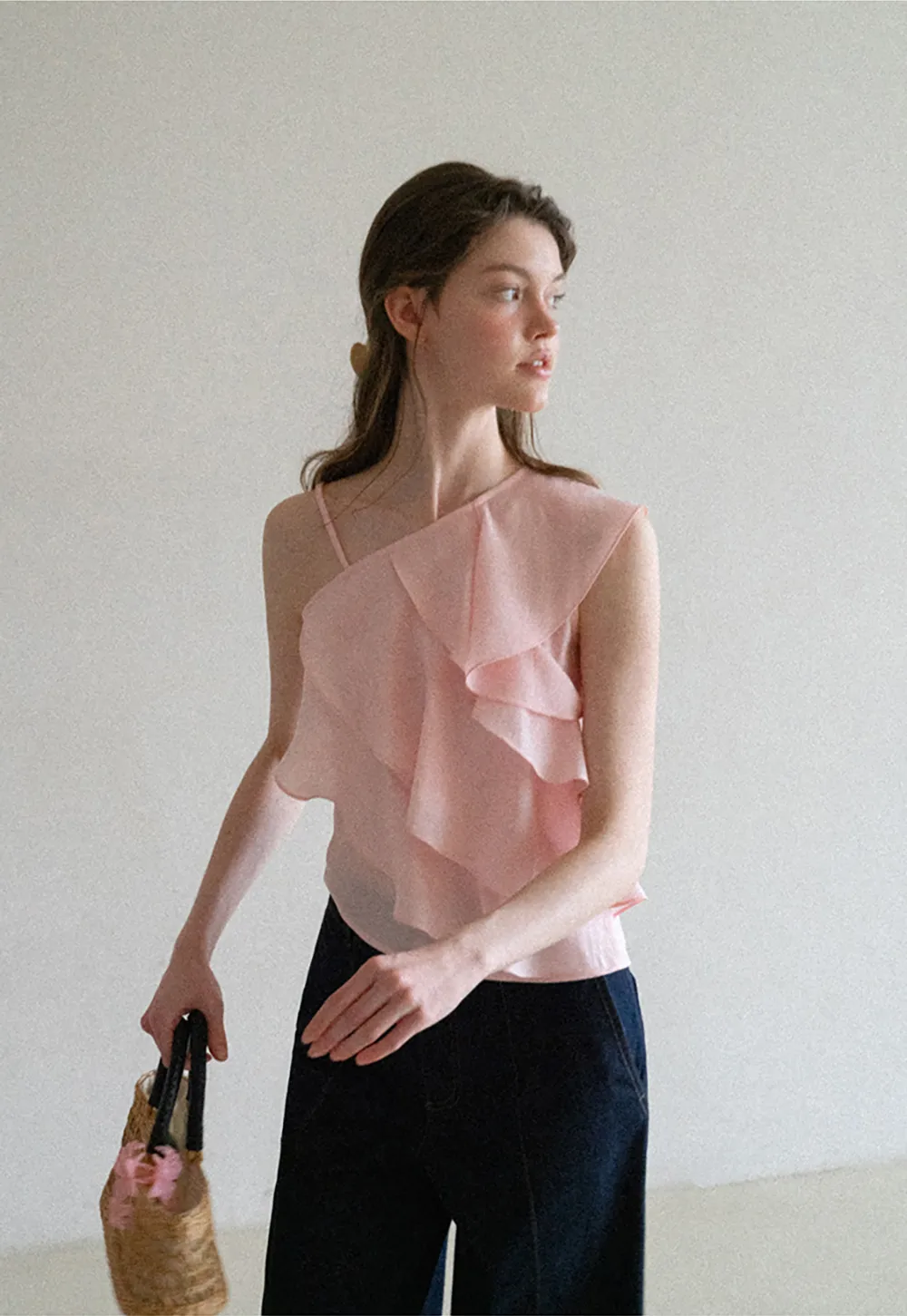 Asymmetrical Ruffled One Shoulder Tank Top