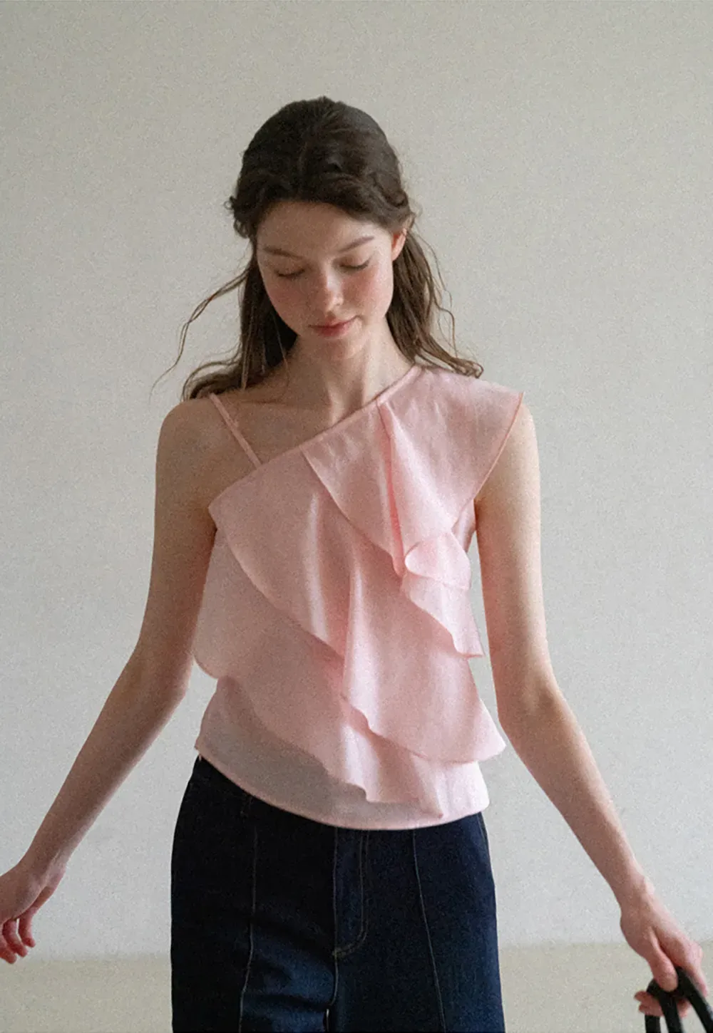 Asymmetrical Ruffled One Shoulder Tank Top