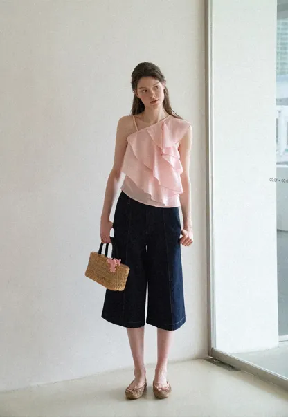 Asymmetrical Ruffled One Shoulder Tank Top