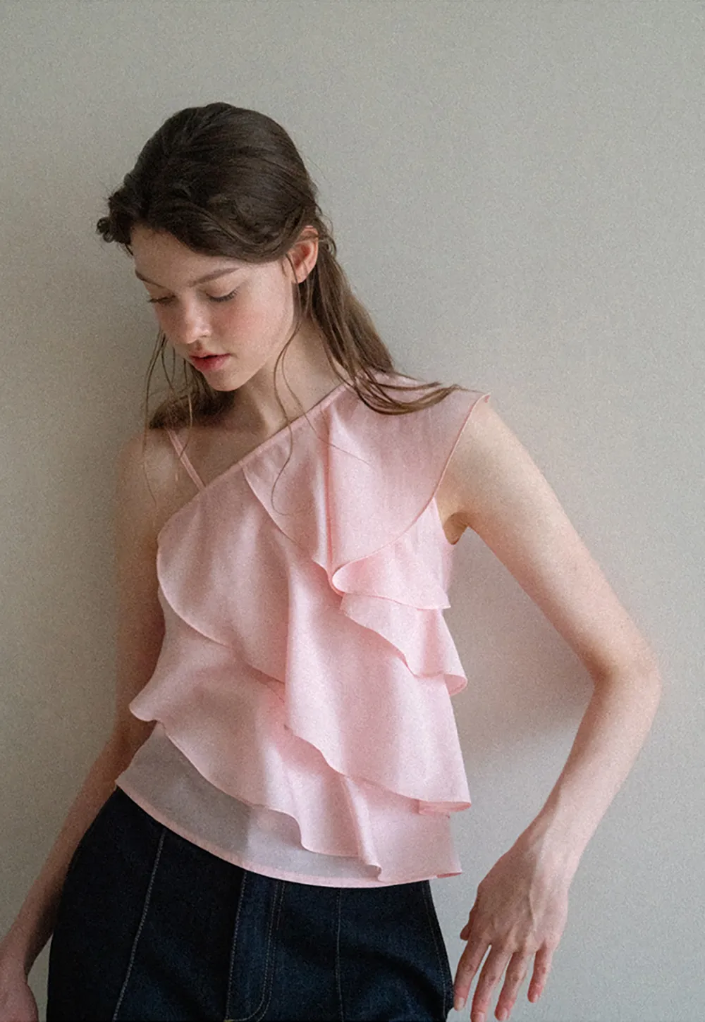 Asymmetrical Ruffled One Shoulder Tank Top