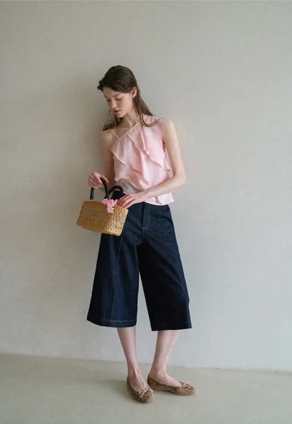 Asymmetrical Ruffled One Shoulder Tank Top