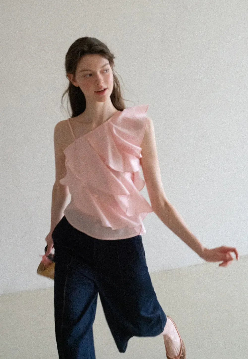 Asymmetrical Ruffled One Shoulder Tank Top