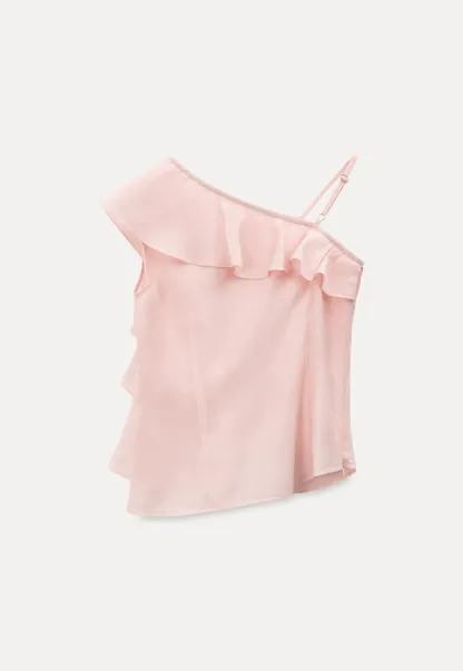 Asymmetrical Ruffled One Shoulder Tank Top