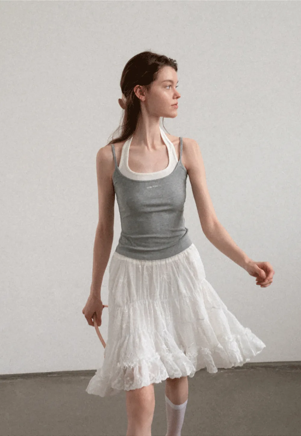 Contrast Trim Halter Neck Tank Top