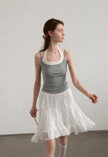 Contrast Trim Halter Neck Tank Top