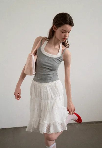 Contrast Trim Halter Neck Tank Top