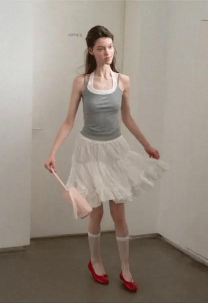 Contrast Trim Halter Neck Tank Top