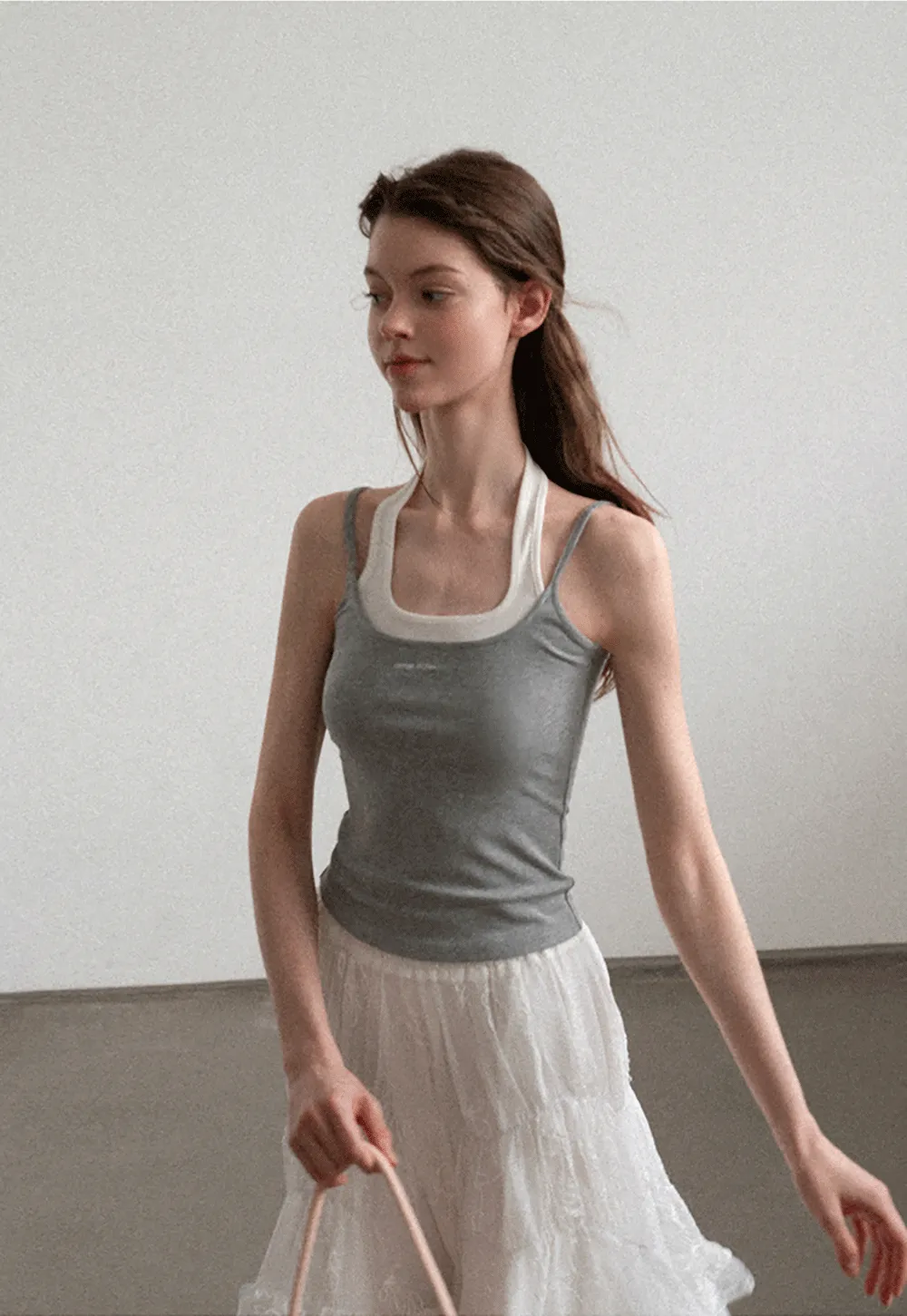 Contrast Trim Halter Neck Tank Top