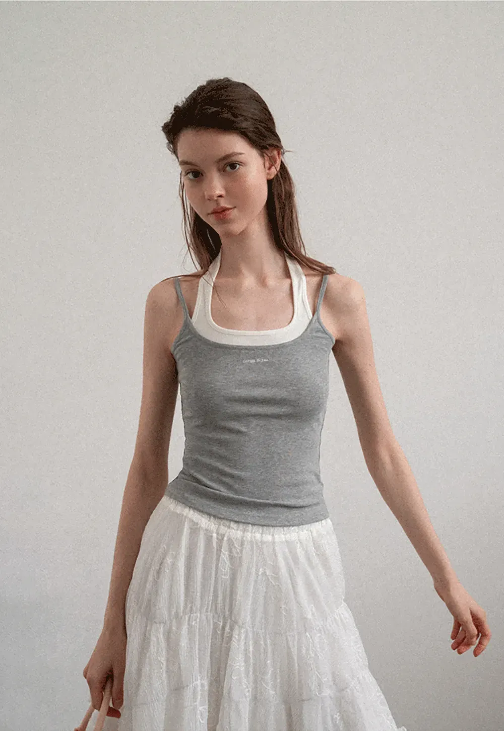 Contrast Trim Halter Neck Tank Top