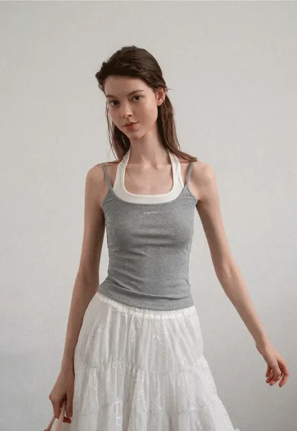 Contrast Trim Halter Neck Tank Top