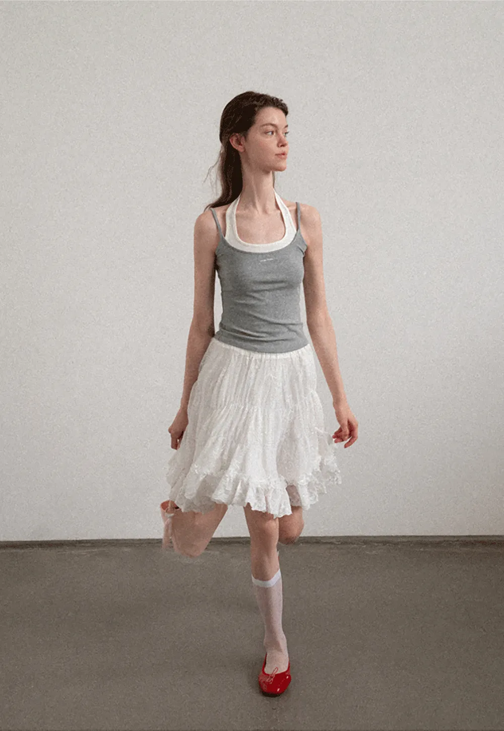 Contrast Trim Halter Neck Tank Top