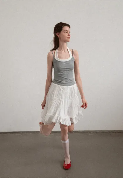 Contrast Trim Halter Neck Tank Top